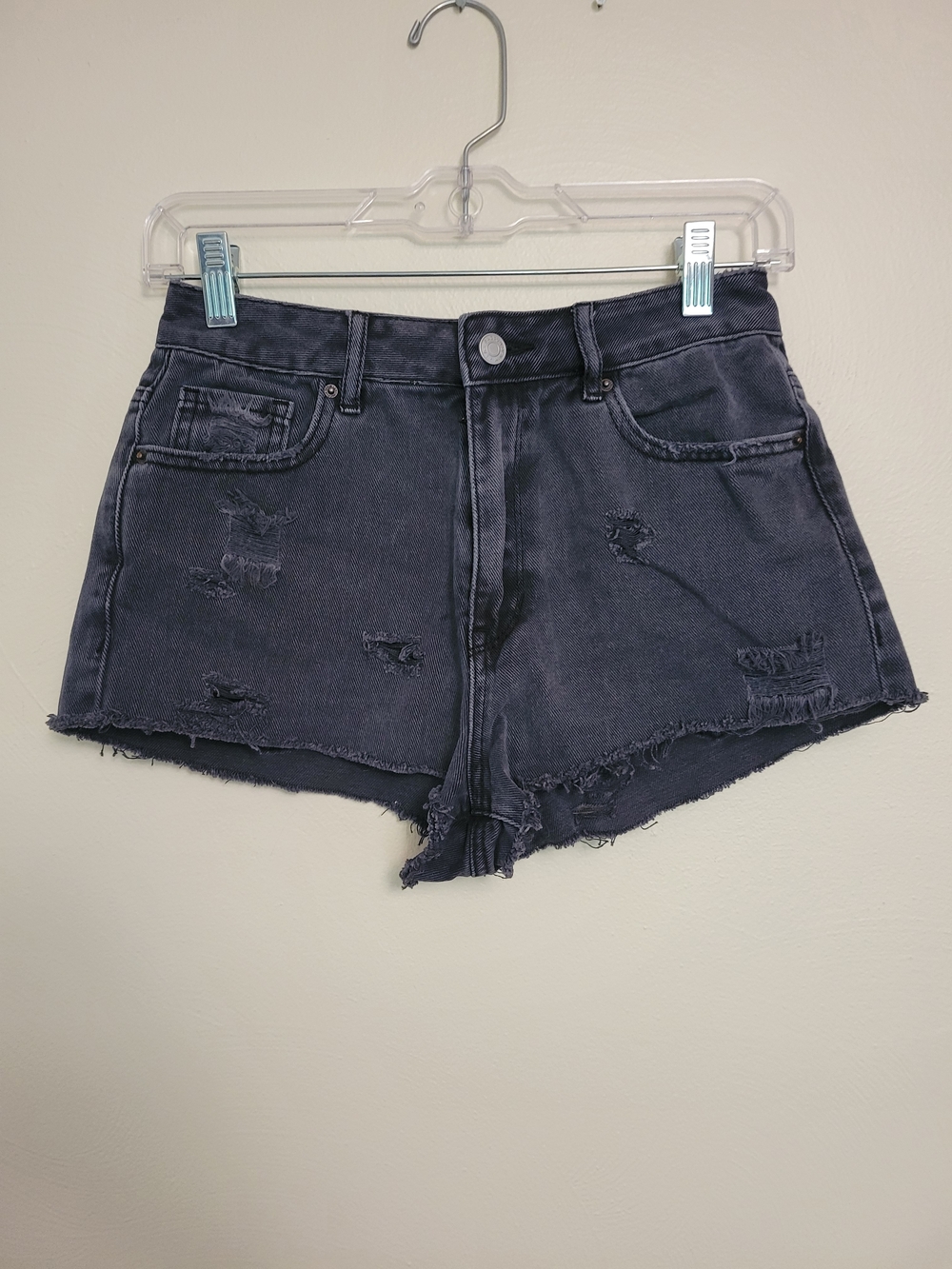 PacSun High Rise Festival Washed Black Distressed Denim Shorts Size 25
